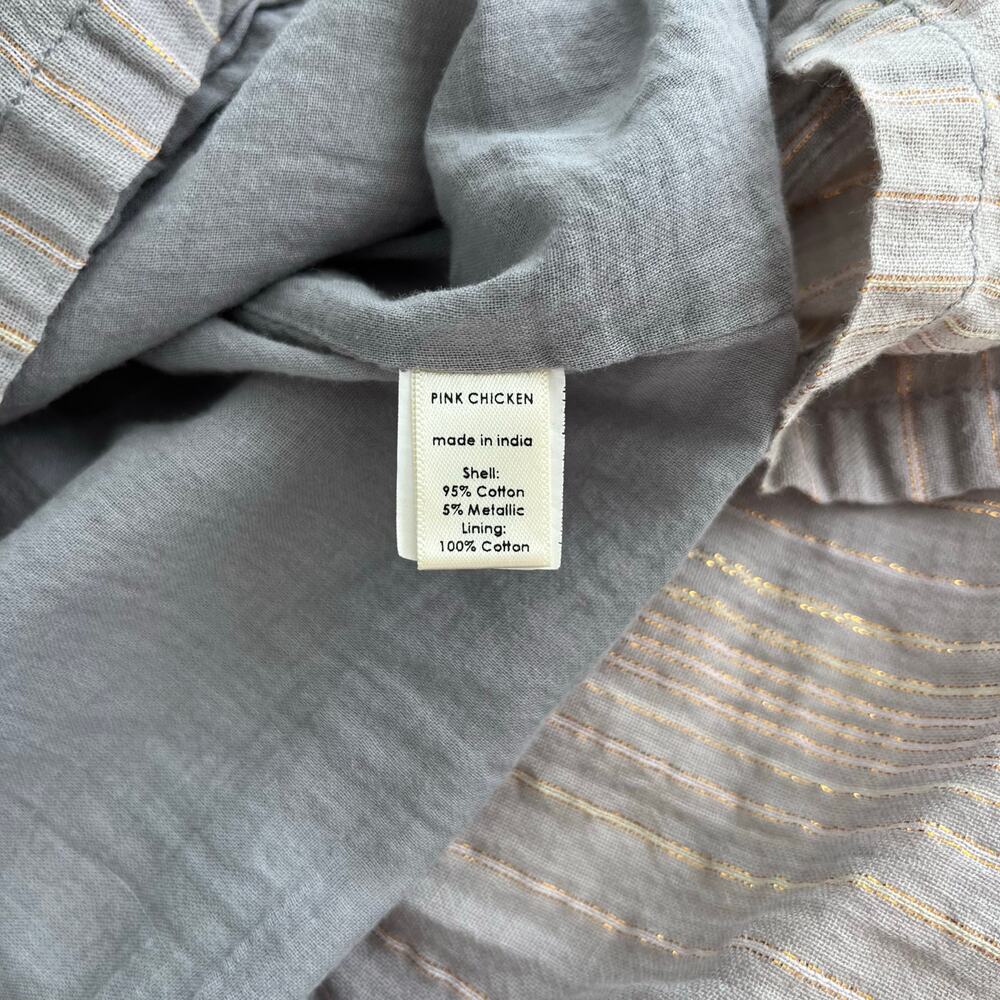 Pink Chicken Tiered V-Neck Neutral Metallic Striped Mini Dress, Size Small - Picture 8 of 11